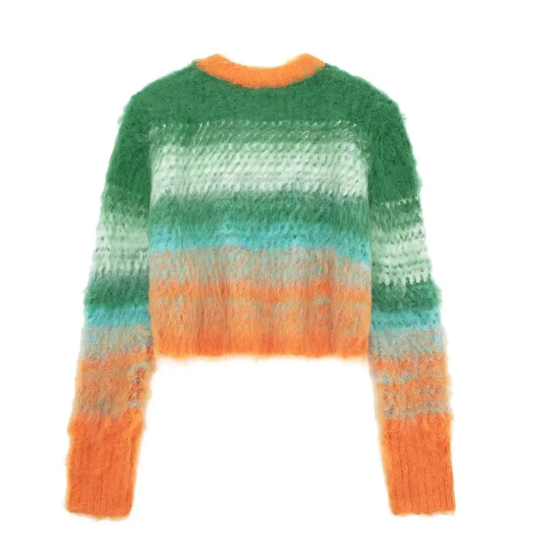 Womens Retro Green Short Knit Round Neck Jumper - Image 2