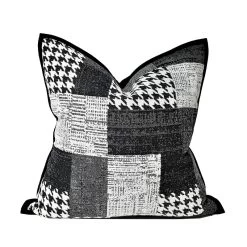 Luxury Vintage Black Chenille Houndstooth Cushion