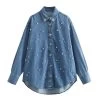 Women’s Pearl Detail Denim Vintage Long-sleeved Shirt