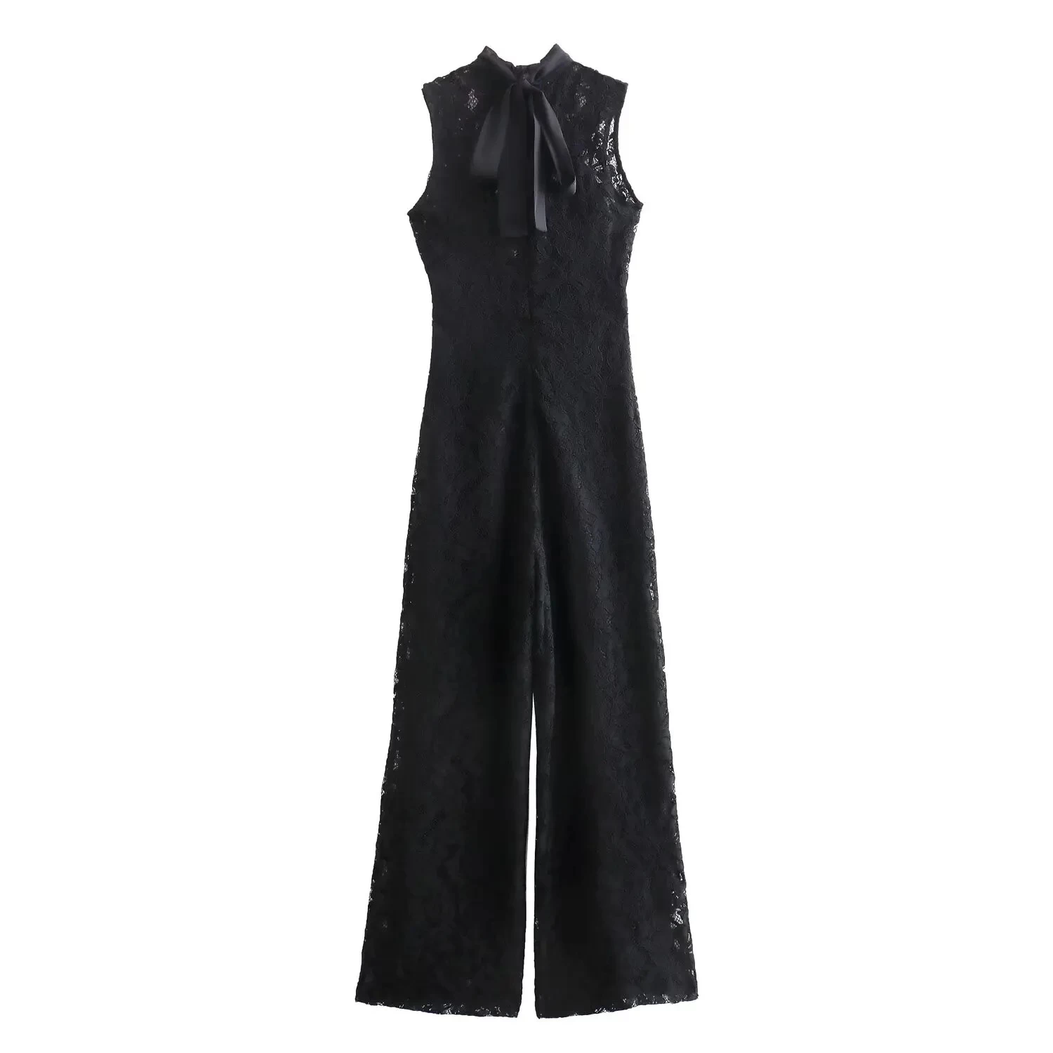 Womens Full Lace Sleeveless Black Playsuit High Collar - Image 2