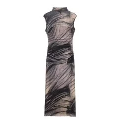 Womens Juan Mesh Sleeveless Ruched Slim Fit Print Midi Dress