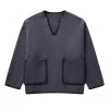 Womens Straight V Cut Neck Kint Jumper With Woven Pockets Dark Grey