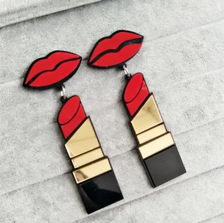 Acrylic Drop Earrings Red Lippy
