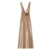Womens Silk Satin Glam Low Cut Backless Midi Dress In Champagne Gold