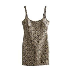 Womens Faux Leather Snakeskin Print Strap Backless Mini Dress