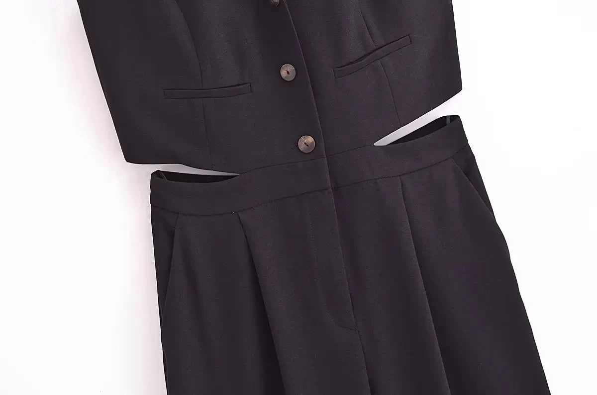 Womens Pleated Long Drop V Neck Side Cutout Vest Playsuit - Image 6