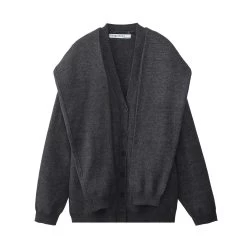Womens Knot Knit V Neck Long Sleeve Cardigan Charcoal