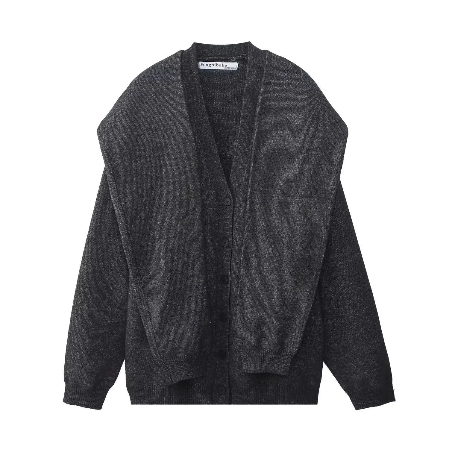 Womens Knot Knit V Neck Long Sleeve Cardigan Charcoal