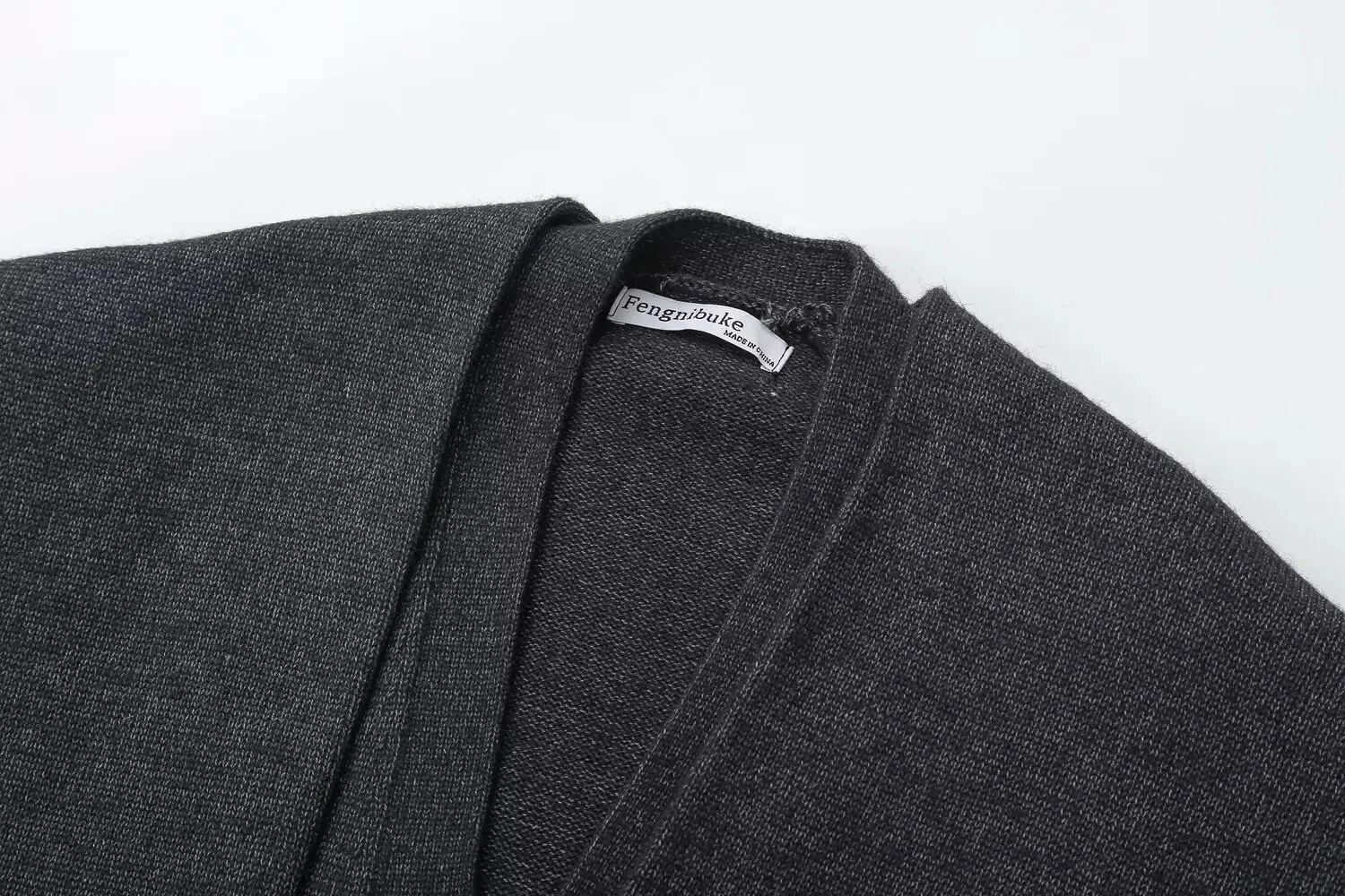 Womens Knot Knit V Neck Long Sleeve Cardigan Charcoal - Image 3