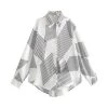 Womens Geometric White Black Stripe Oversized Shirt