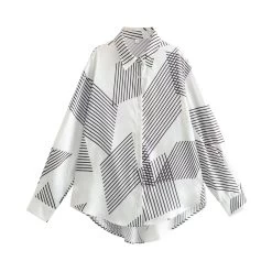 Womens Geometric White Black Stripe Oversized Shirt
