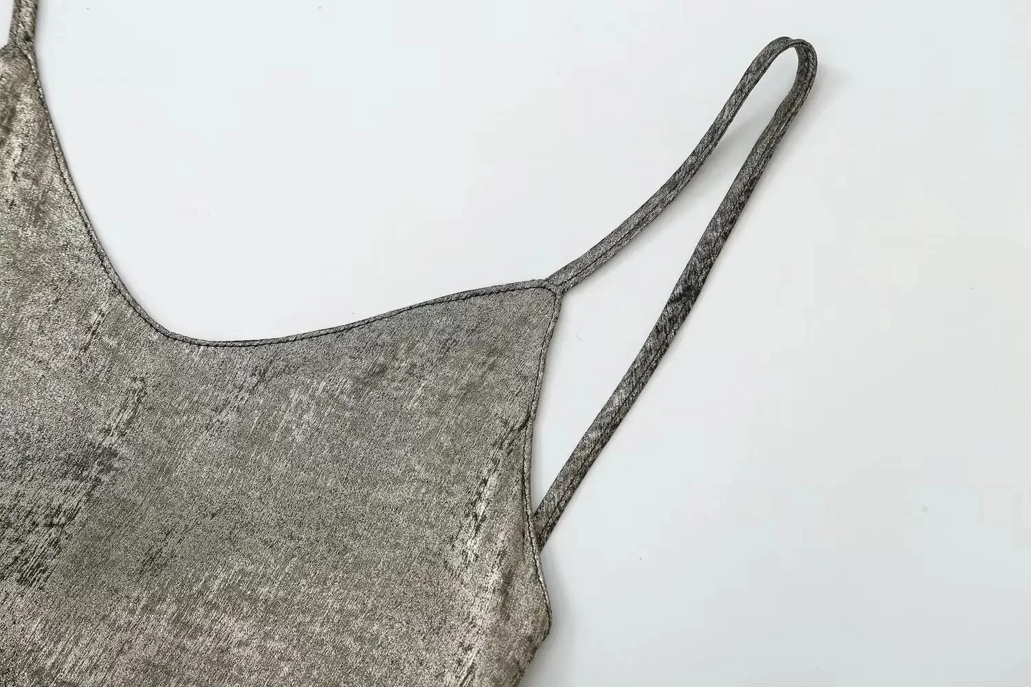 Womens Metallic Foil Thin Strap Backless Low Cut Slim Fit Mini Dress - Image 3