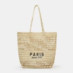 Paris Dupis Straw Tote Bag Summer Beach Handbag