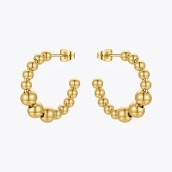 Beaded Hoop Earrings For Women Geometric Gold / Stainless Steel