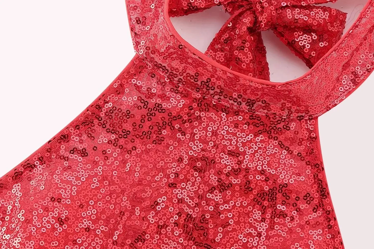 Womens Red Sequin Halter Backless Mini Dress - Image 3