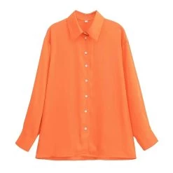 Womens Classic Orange Oversized Lapel Shirt