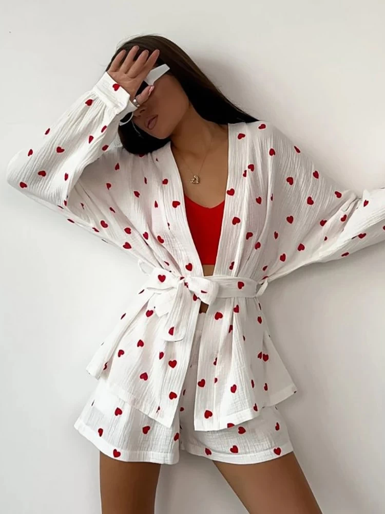 Womens Cotton Pajamas Loungewear Heart 2 Piece Sets - Image 4