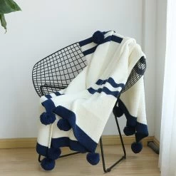 Casual Knit Blanket With Pompom Detailing