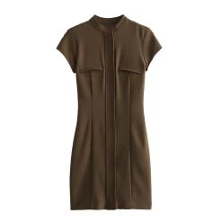 Womens Pocket Slim Military Inspo Headline Short Sleeve Tee Mini Dress