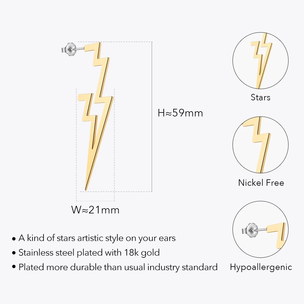 Earrings Lightning Bolt In Stainless Steel Or Gold - Image 3
