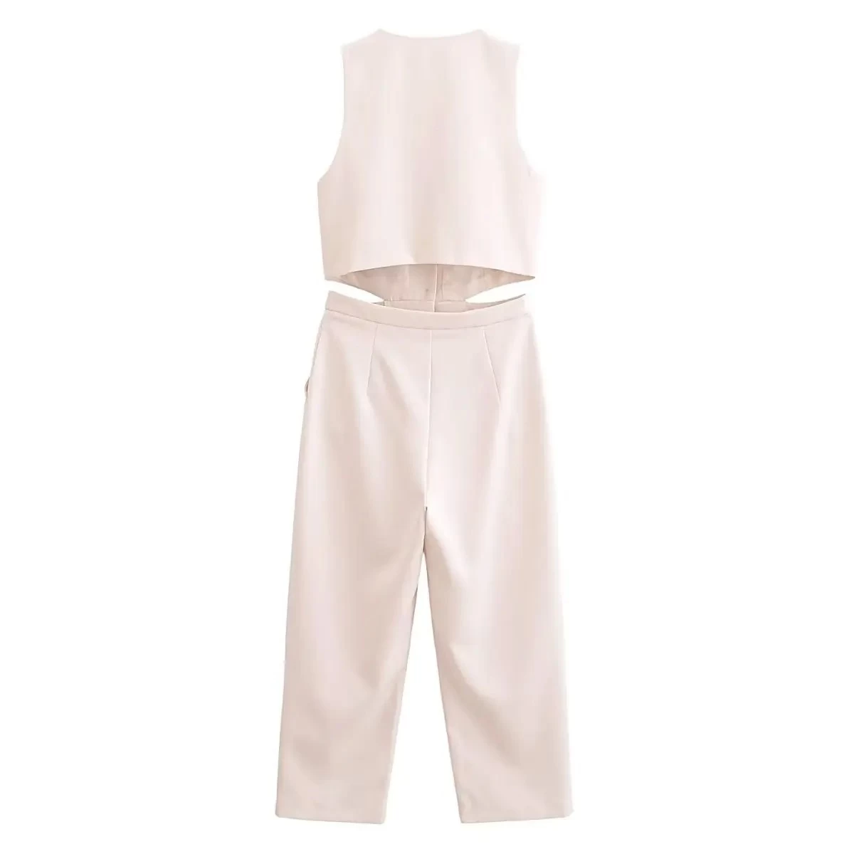 Womens Pleated Long Drop V Neck Side Cutout Vest Playsuit - Image 4