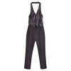 Womens Beaded Halter Sleeveless Black Jumpsuit