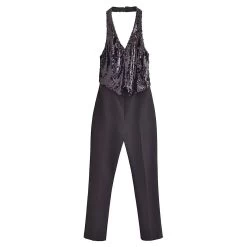Womens Beaded Halter Sleeveless Black Jumpsuit