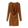 Womens Long V Long Sleeve 80’s Mini Dress In Chocolate Vintage