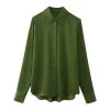 Womens Classic Silk Sating Green Collar Shirt