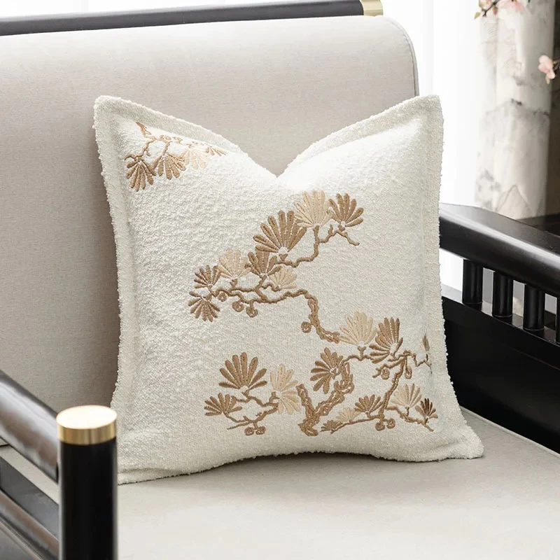 Modern Leaf Embroidered Ivory Black Cushion Cover - Image 6