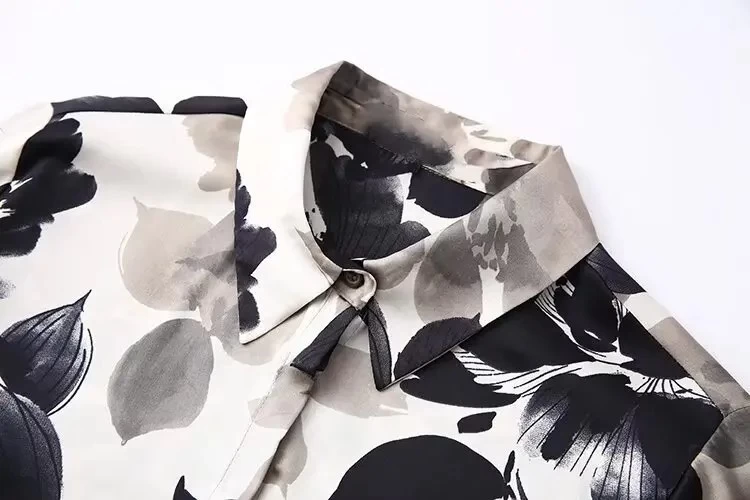 Womens Black & Ivory Floral Print Long Sleeve Shirt - Image 3
