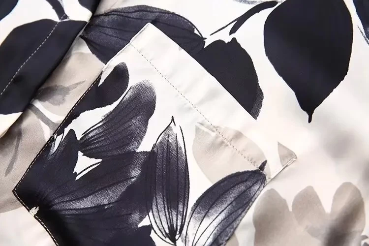 Womens Black & Ivory Floral Print Long Sleeve Shirt - Image 4