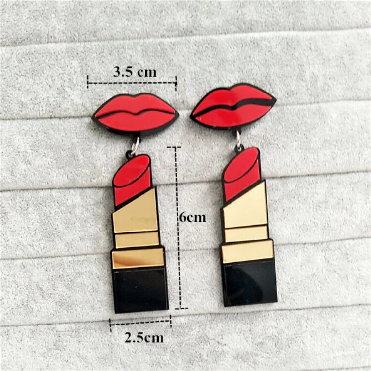 Acrylic Drop Earrings Red Lippy - Image 2