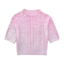 Womens Eight-length Metallic Pink Sweetheart Knit Round Neck Jumper
