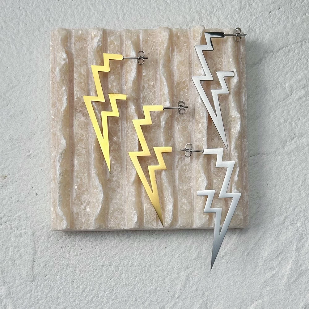 Earrings Lightning Bolt In Stainless Steel Or Gold - Image 5