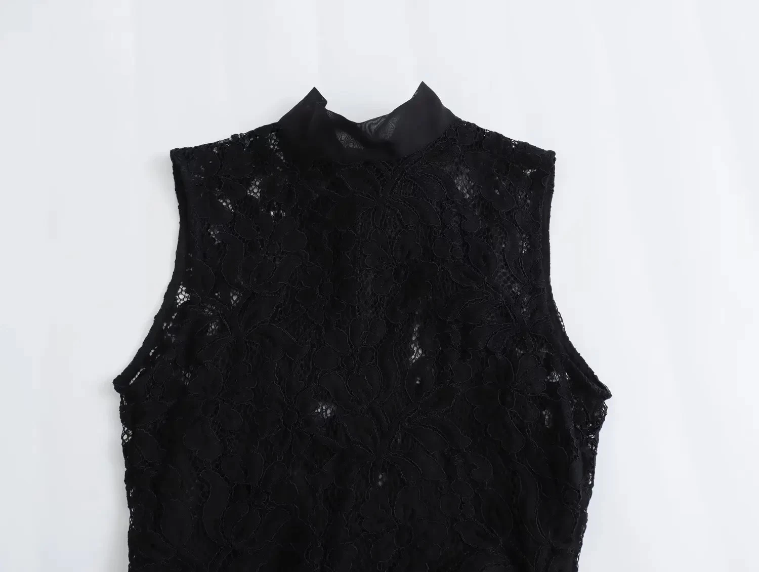 Womens Full Lace Sleeveless Black Playsuit High Collar - Image 3