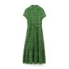 Womens Embroidered Green Shirt Style V Neck Long Button Dress