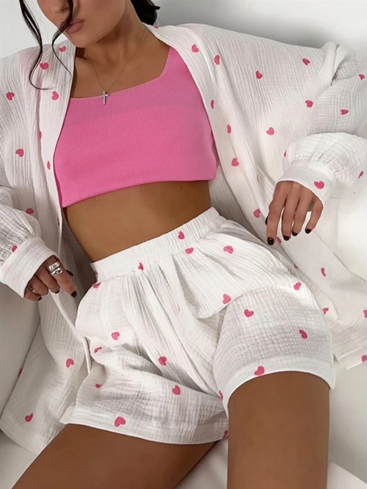 Womens Cotton Pajamas Loungewear Heart 2 Piece Sets - Image 2