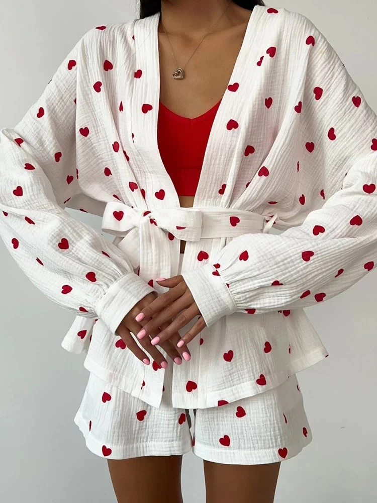 Womens Cotton Pajamas Loungewear Heart 2 Piece Sets - Image 3