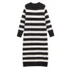 Women’s Round Neck Long Sleeve Dress – Slim Knit Stripped Fit.