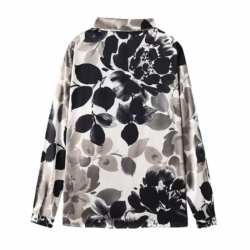 Womens Black & Ivory Floral Print Long Sleeve Shirt - Image 2