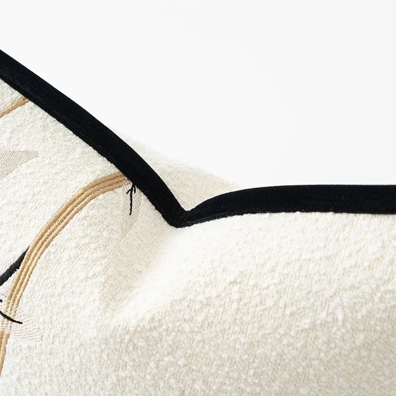 Modern Leaf Embroidered Ivory Black Cushion Cover - Image 3