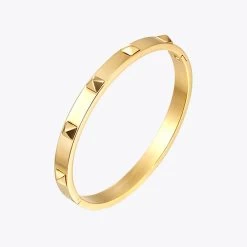 Womens Pyramid Spikes Bracelet Gold/Stainless Steel