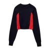 Women’s Colorblock Round Collar Long Sleeve Knit Black Red