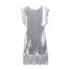 Womens Sleeveless Sequined Tassel Silver Round Collar Mini Dress