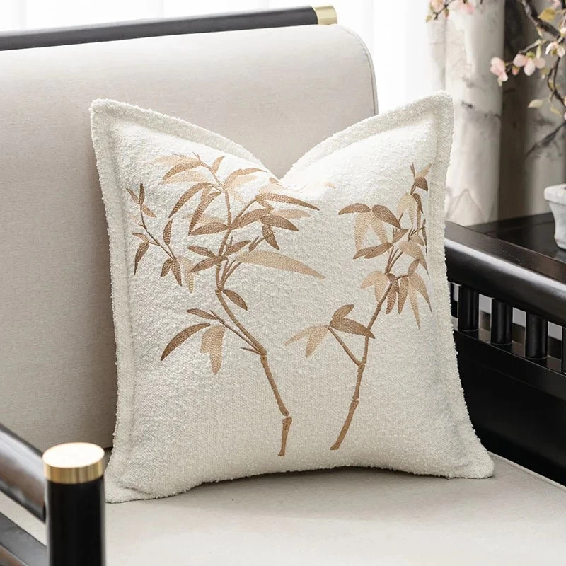 Modern Leaf Embroidered Ivory Black Cushion Cover - Image 5