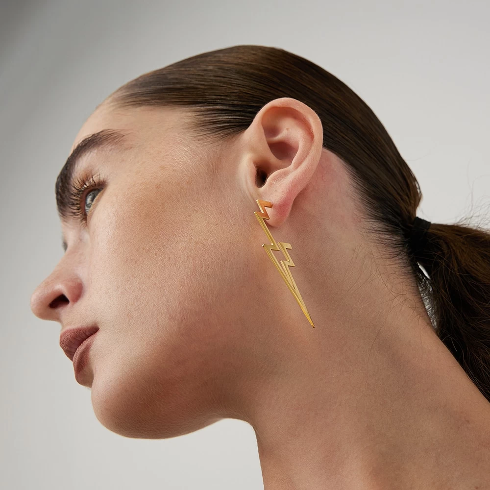 Earrings Lightning Bolt In Stainless Steel Or Gold - Image 4