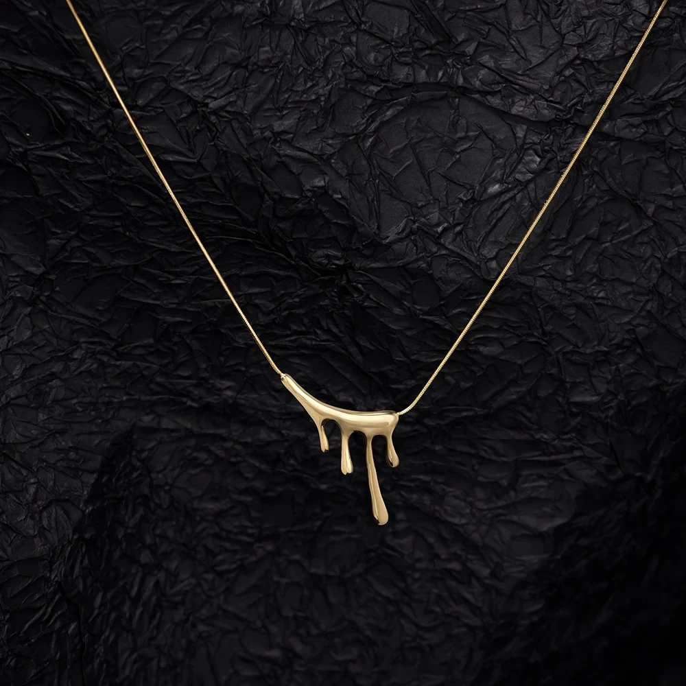 Necklace Pendant Paint Drip Shape For Women In Gold - Image 8