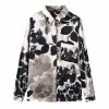 Womens Black & Ivory Floral Print Long Sleeve Shirt