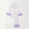Luxury Womens Silky Lilac Purple Feather Pyjama Set